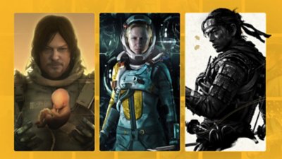 PlayStation Plus Games Catalog artwork featuring artwork from Death Stranding Director's Cut, Returnal and Ghost of Tsushima Director's Cut.