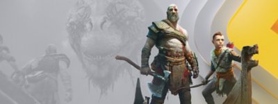 PlayStation Plus branded God of War promotional imagery.