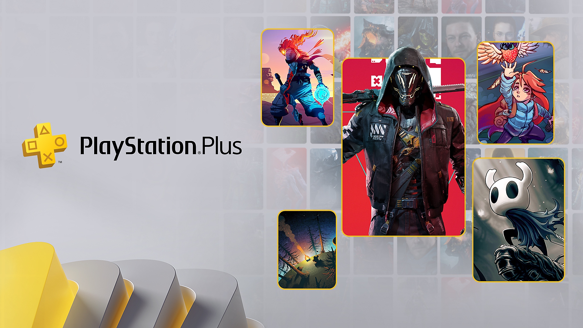 Key-art van de release van PS Plus Extra met verschillende titels uit de dienst.