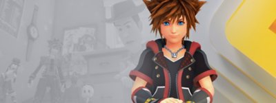 Imagem promocional de Kingdom Hearts 3 com a marca do PlayStation Plus que mostra a personagem jogável Sora.
