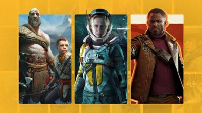 Illustrations principales pour la marque PS Plus - avec God of War (2018), Returnal et Deathloop