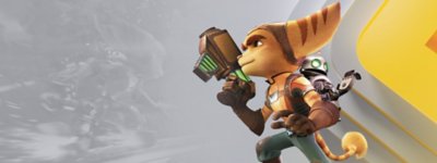 PlayStation Plus branded Ratchet and Clank Rift Apart promotional image.