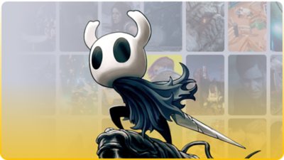 ps plus branded artwork featuring key art hollow knight