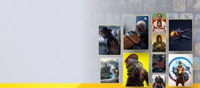 صورة فنية أساسية من PlayStation Plus تعرض مجموعة كبيرة من الألعاب المتاحة في الخدمة.