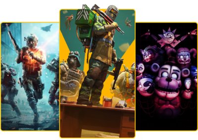PlayStation Plus What's New page hero image featuring key art for a variety of games offered on the service