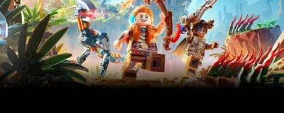 صورة فنية أساسية لـlego horizon adventures تعرض الشخصية الرئيسية ألوي وهي تركض في الغابة