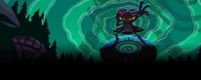 psychonauts character in black and green looking to us