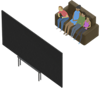 Illustrazione di persone su un divano con un controller di gioco che guardano un TV con schermo grande