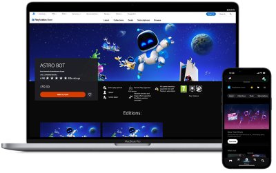 A laptop and phone displaying the PlayStation Store.