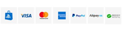 PlayStation Store Logo, Visa Logo, Mastercard Logo, American Express Logo, Paypal Logo.