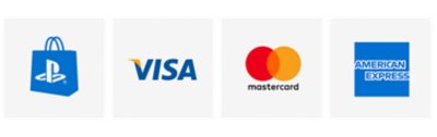 PlayStation Store Logo, Visa Logo, Mastercard Logo, American Express Logo, Paypal Logo.