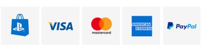 PlayStation Store Logo, Visa Logo, Mastercard Logo, American Express Logo, Paypal Logo.