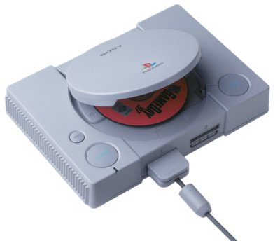 ps1 with disc tray open showing a CD game