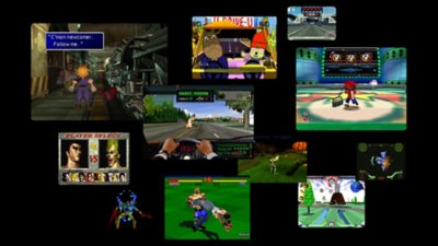 montage image showing screenshots of iconic PS1 games