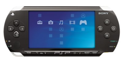 Consola PSP con una interfaz de usuario azul en pantalla