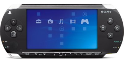 PSP console showing blue user interface on screen