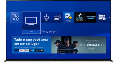Tela de televisão mostrando a interface de usuário do PS4