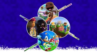 Best games for kids and families artwork with Minecraft, Sonic Superstars, Lego Fortnite and Sackboy: A Big Adventure