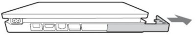 PS4 slim Deslize a tampa do compartimento do HDD na direção da seta para removê-la.