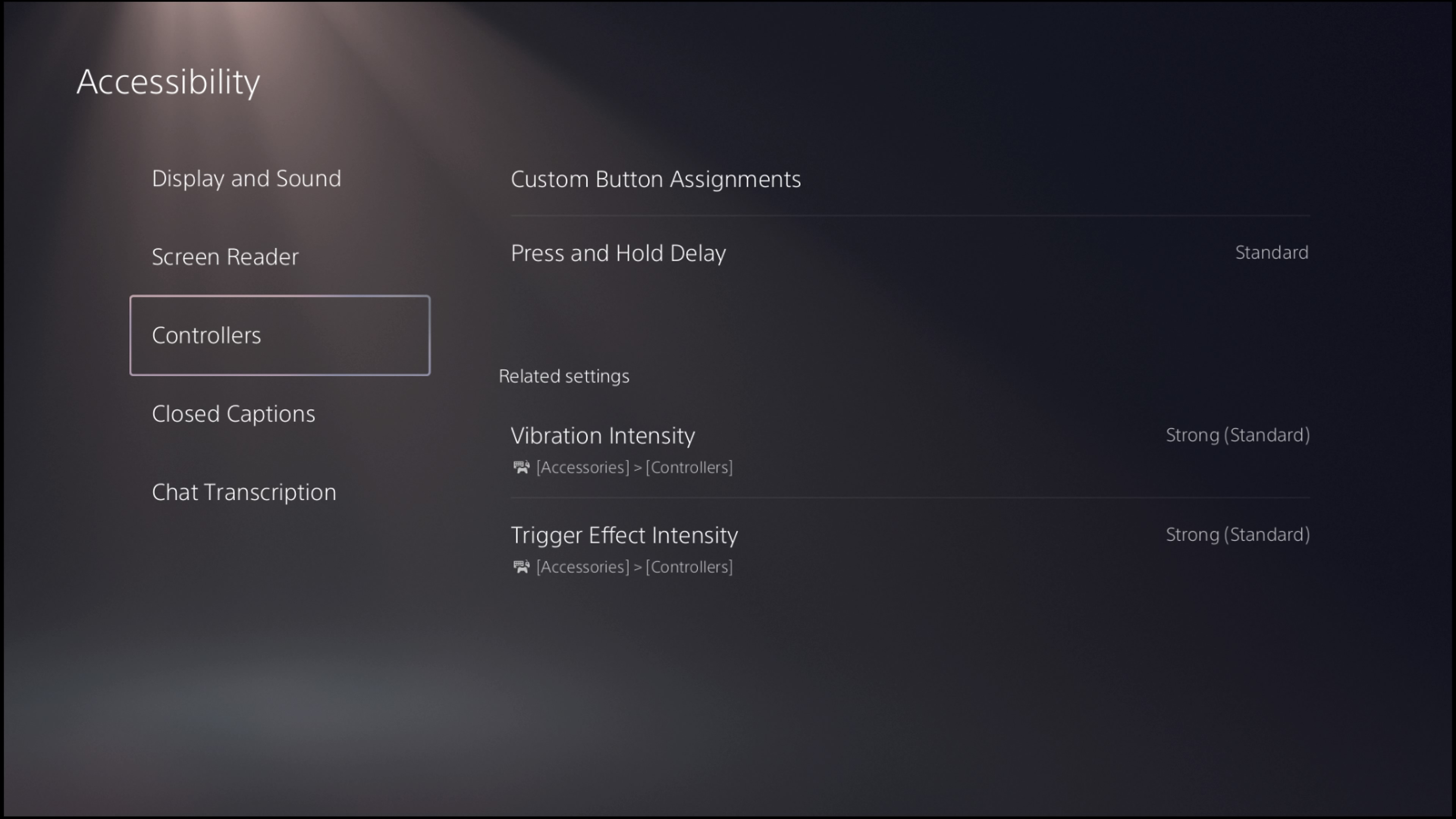 PS5 accessibility - controller settings