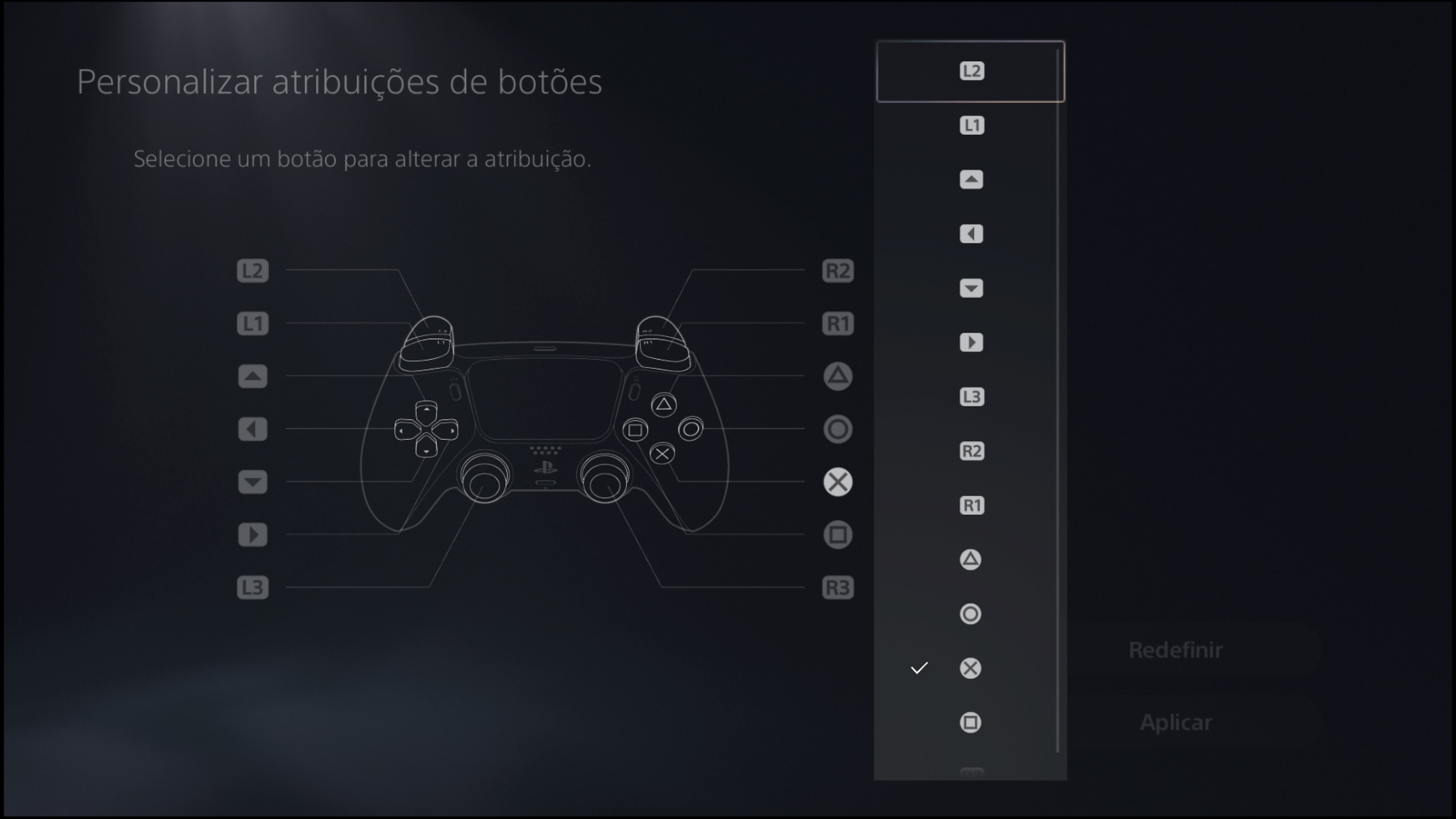 Atribuições de botões de alteração do PS5