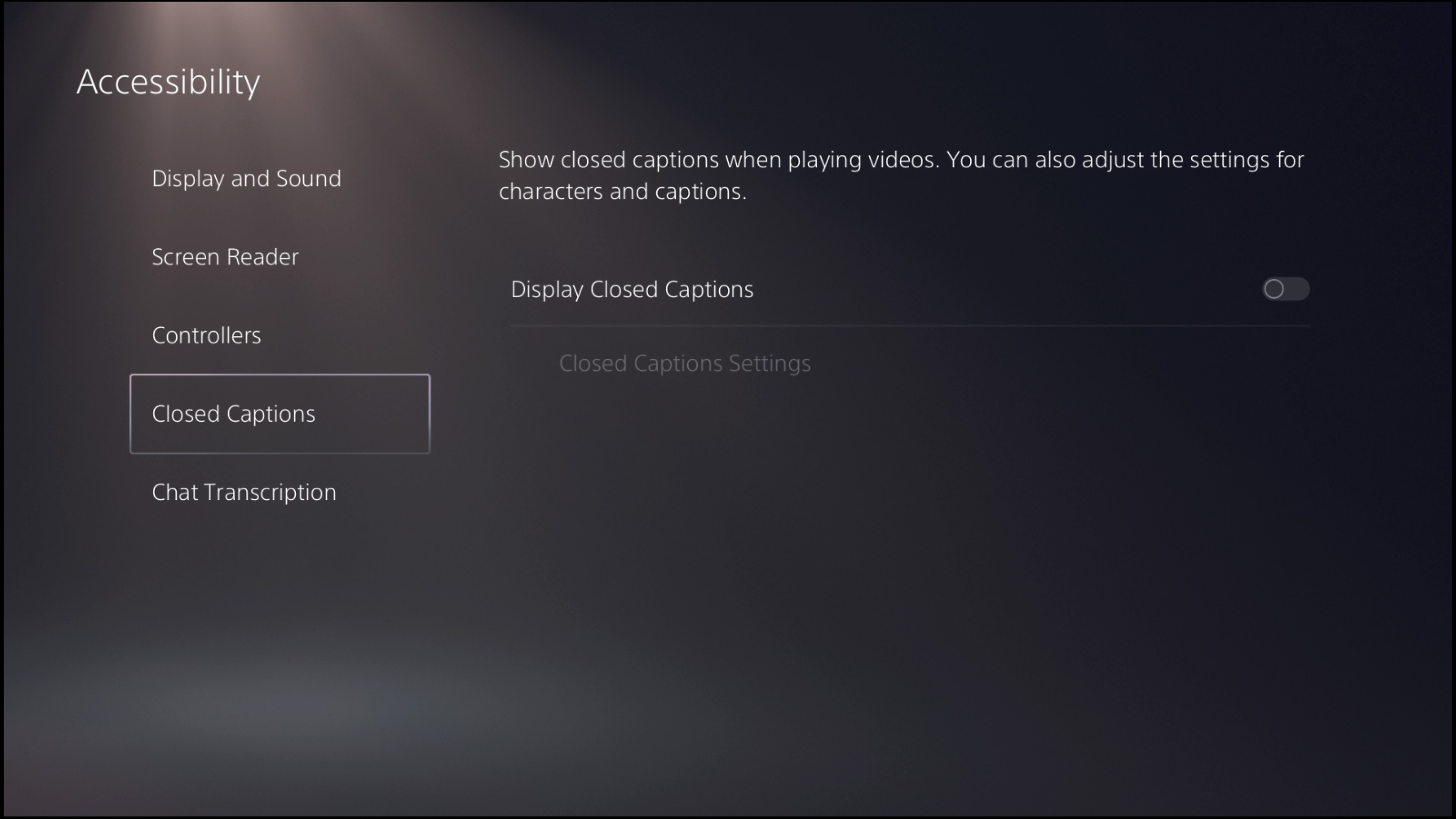PS5 accessibility — closed captions