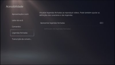 Acessibilidade PS5: legendas