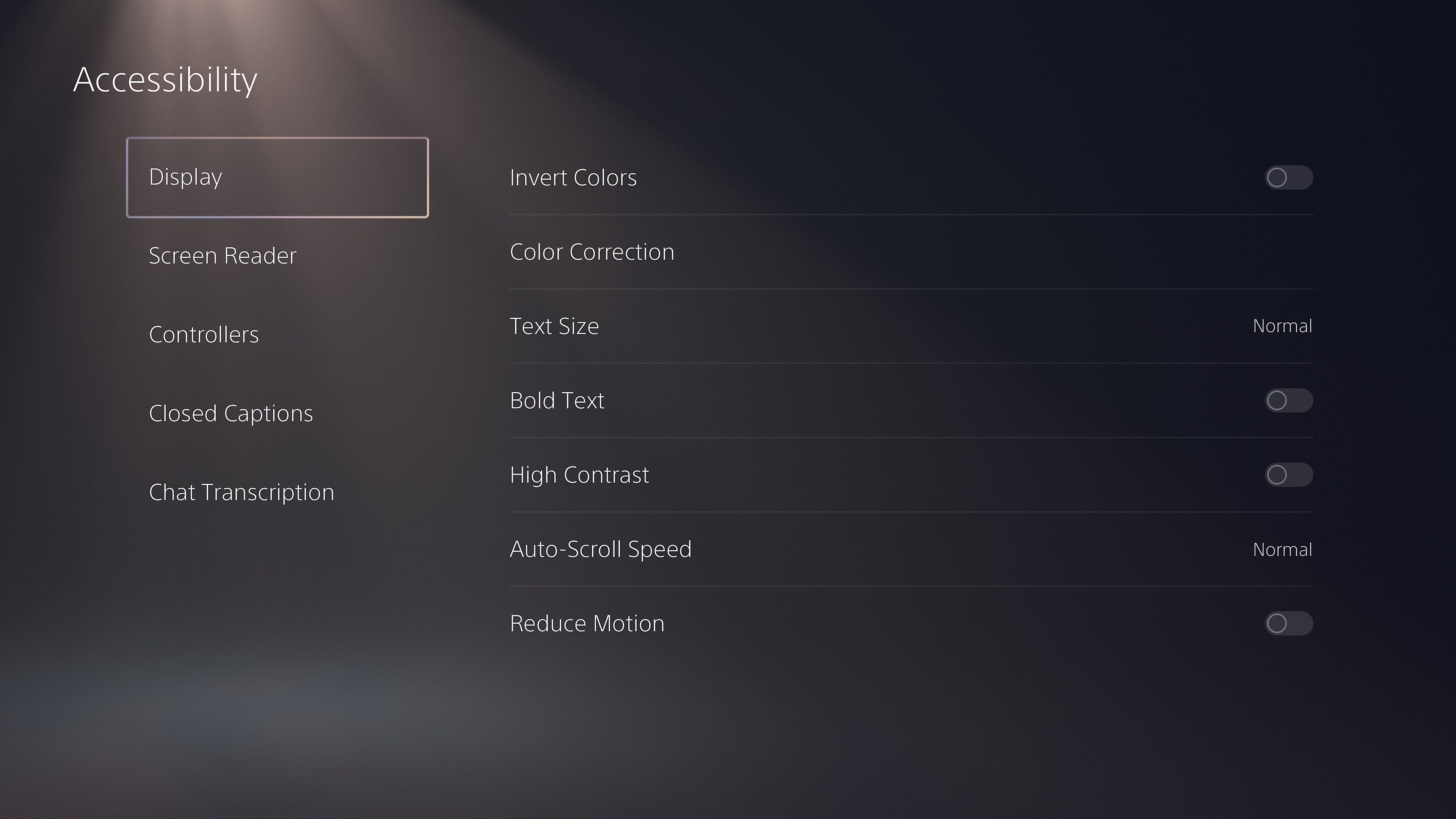 A PS5-kezelőfelület kijelzőbeállításainak képernyőképe