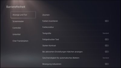 Screenshot der PS5-Benutzeroberfläche für Anzeige- und Toneinstellungen