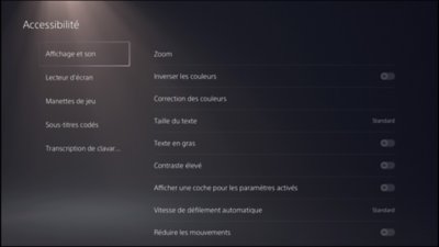 Accessibilité de la PS5 – Paramètres d’affichage