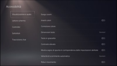 Immagine dell'interfaccia utente di PS5 per le impostazioni audio e video