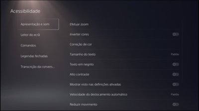 Acessibilidade PS5: definições de visualização