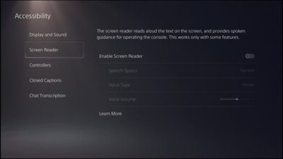 Toegankelijkheid op PS5 - schermlezer