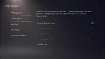 Accessibilité sur PS5 : lecteur d'écran