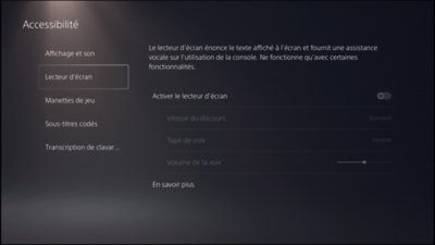 Accessibilité de la PS5 – Lecteur d’écran