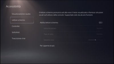 Lettore schermo dell'interfaccia utente di PS5 - Istantanea della schermata