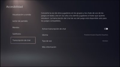Accesibilidad en PS5 - Transcripción de chat