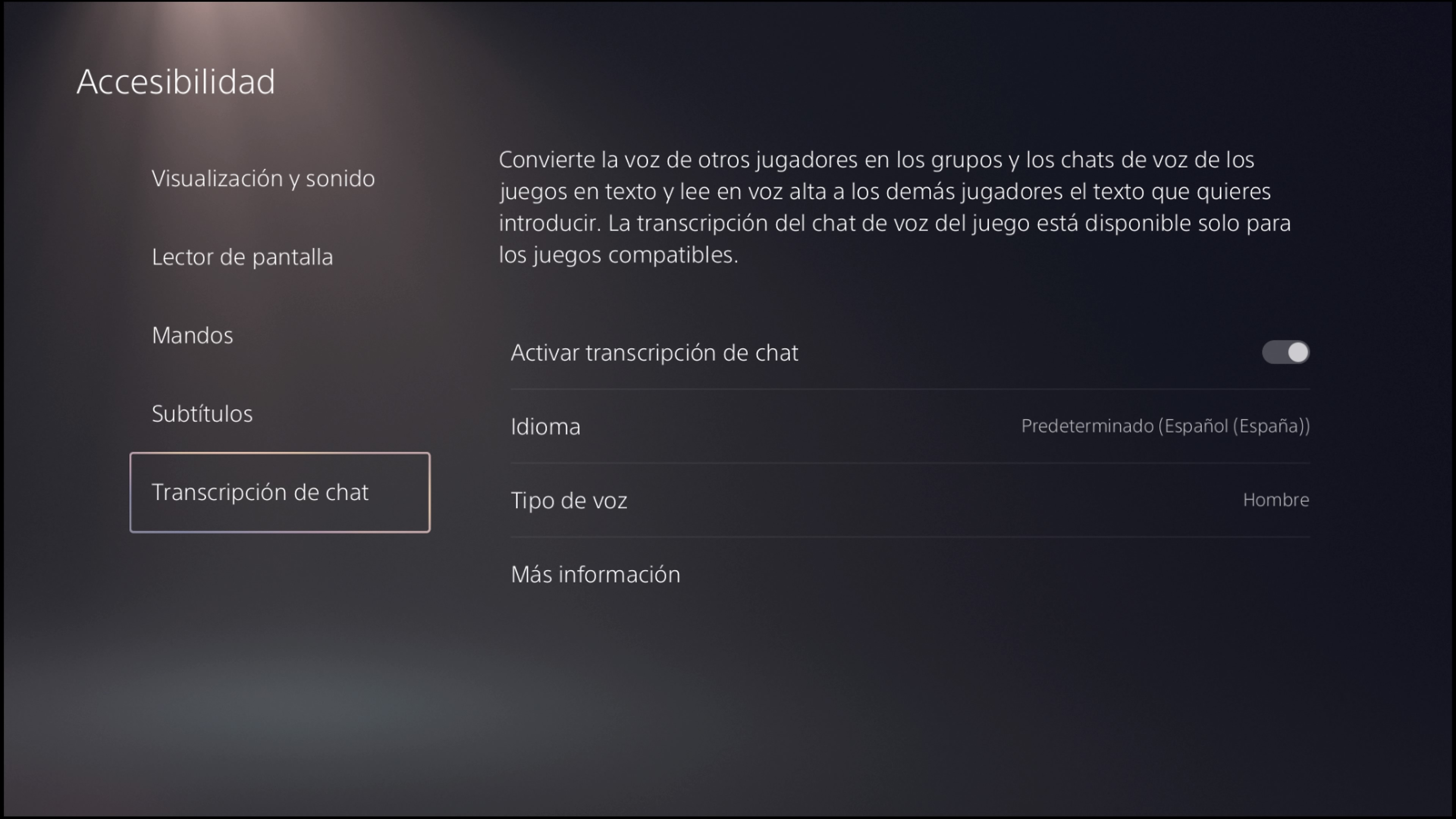 Accesibilidad en PS5 - Transcripción de chat