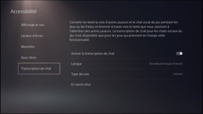 Accessibilité sur PS5 : transcription de chat