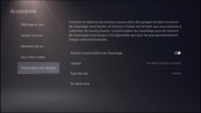 Accessibilité de la PS5 – Transcription de clavardage