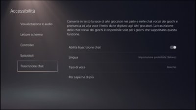 Accessibilità PS5: trascrizione della chat