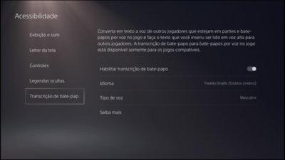 Acessibilidade do PS5 - transcrição de bate-papo