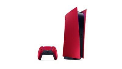 Konsolen-Cover der PS5 Digital Edition in Volcanic Red