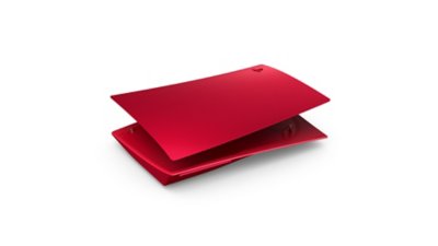 Vista lateral de la cubierta de consola PS5 en color rojo volcánico