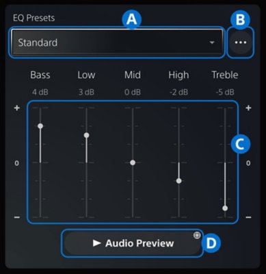 Tela de configurações do EQ do console PS5