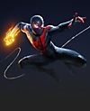 صورة فنية أساسية للعبة Spiderman Miles Morales يظهر فيها Miles بزي Spiderman وقبضة متوهجة