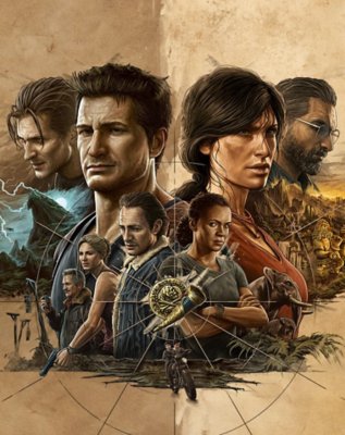 Uncharted series artwork showing a montage of characters