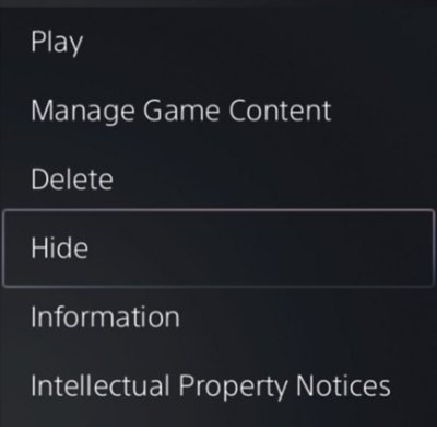 Skrytí hry v knihovně her na konzoli PS5