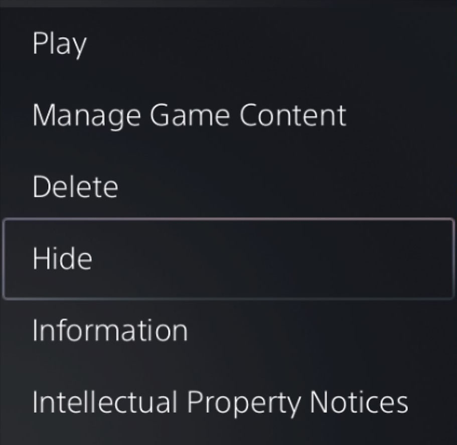 Hide a game from your PS5 console Game Library