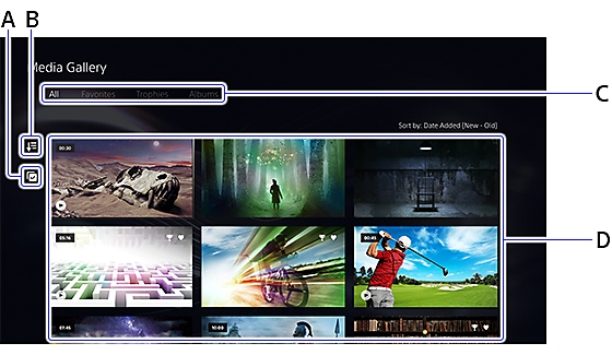 Opzioni della galleria multimediale su PS5